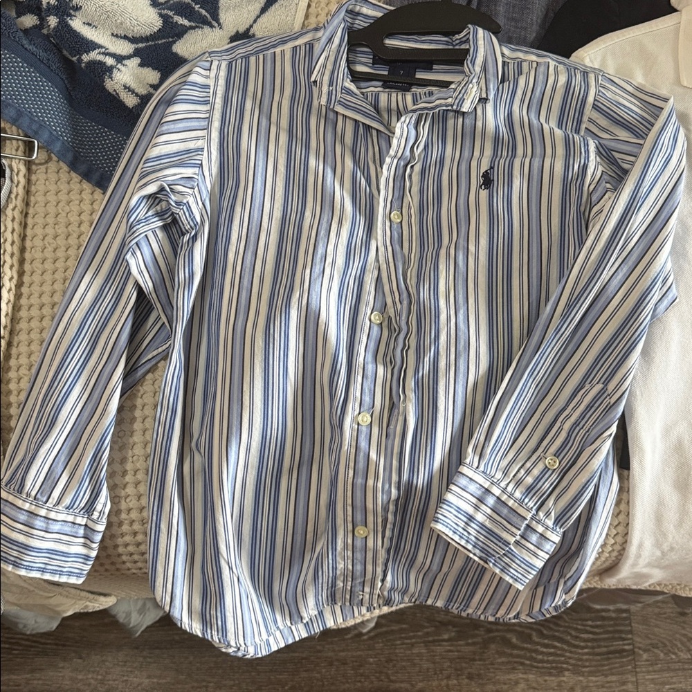 Ralph Lauren Blue and White Striped Button Down Shirt